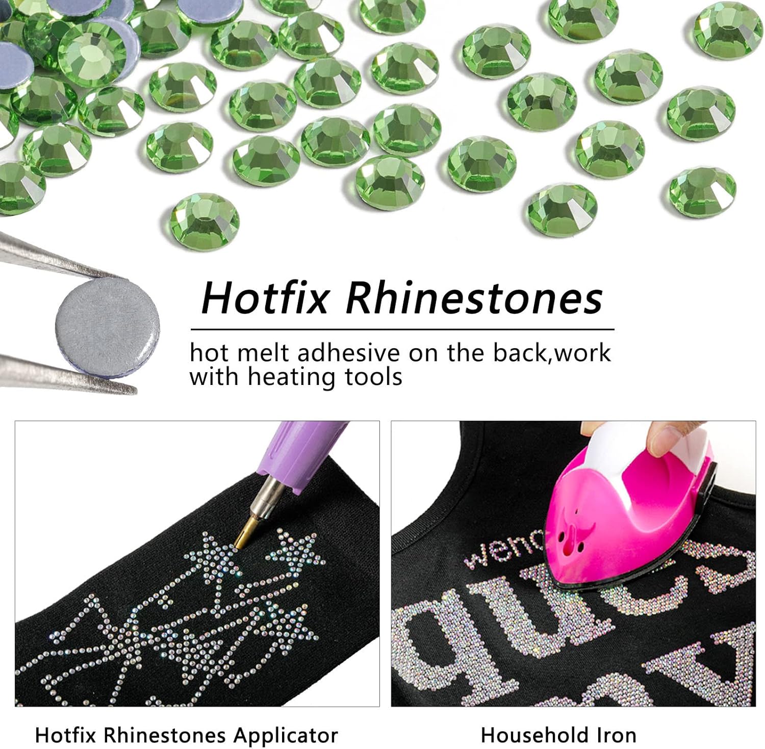 Hotfix Rhinestones, Crystal Rhinestones for Crafts Clothes DIY Decoration- Light Green