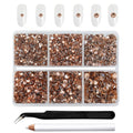 4300pcs Flatback Rhinestones, Nail Gems Round Crystal Rhinestones for Crafts,Mixed 6 Sizes with Picking Tweezers and Wax Pencil Kit- Light Peach