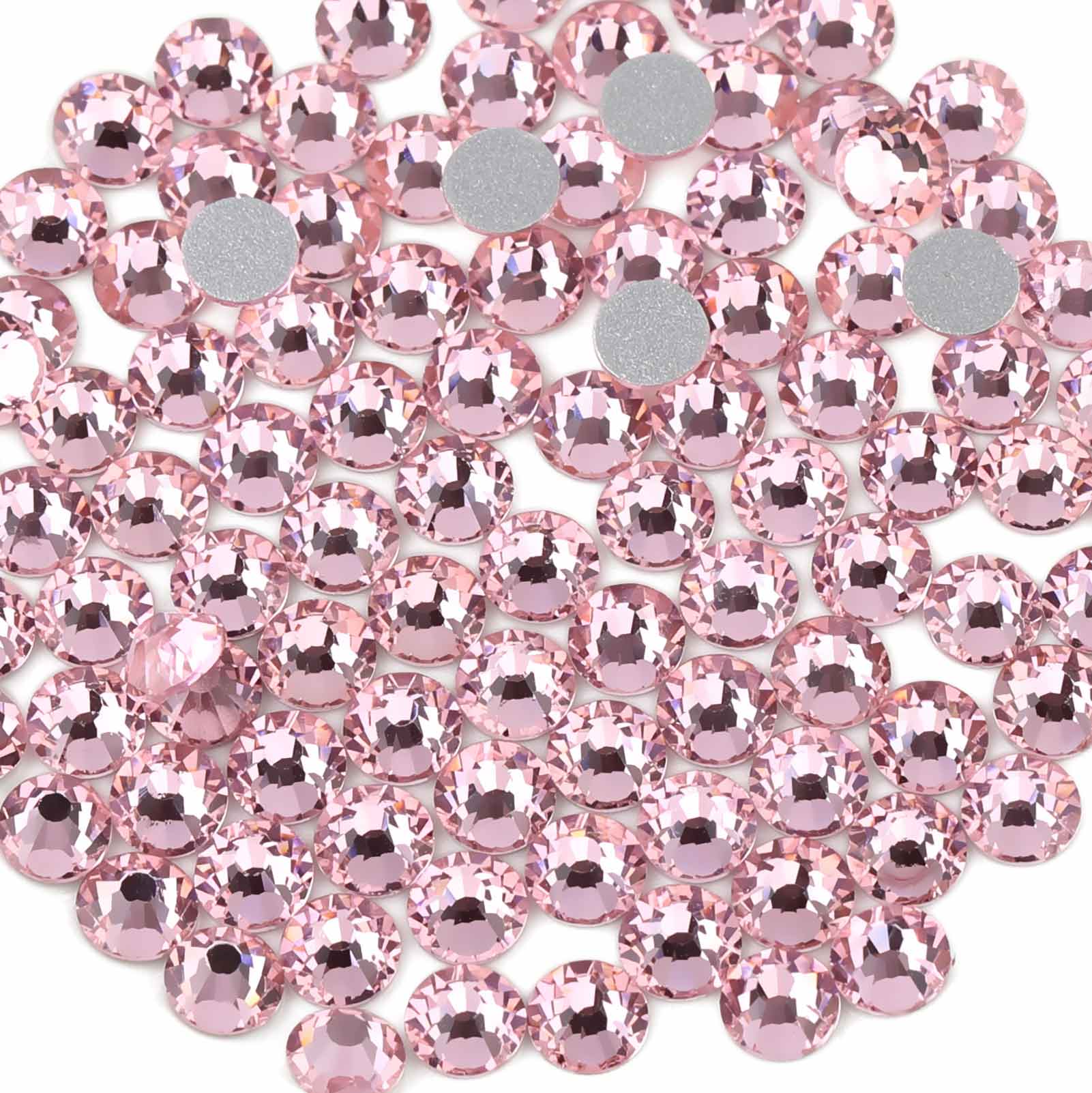 Flat Back Crystal Rhinestones Round Gems For Nail Art And Craft Glue Fix - Light Pink