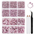 8300PCS Flatback Rhinestones, Nail Gems Round Crystal Rhinestones for Crafts, Mixed 10 Sizes with Wax Pencil and Tweezer Kit, SS3-SS30-Light Pink