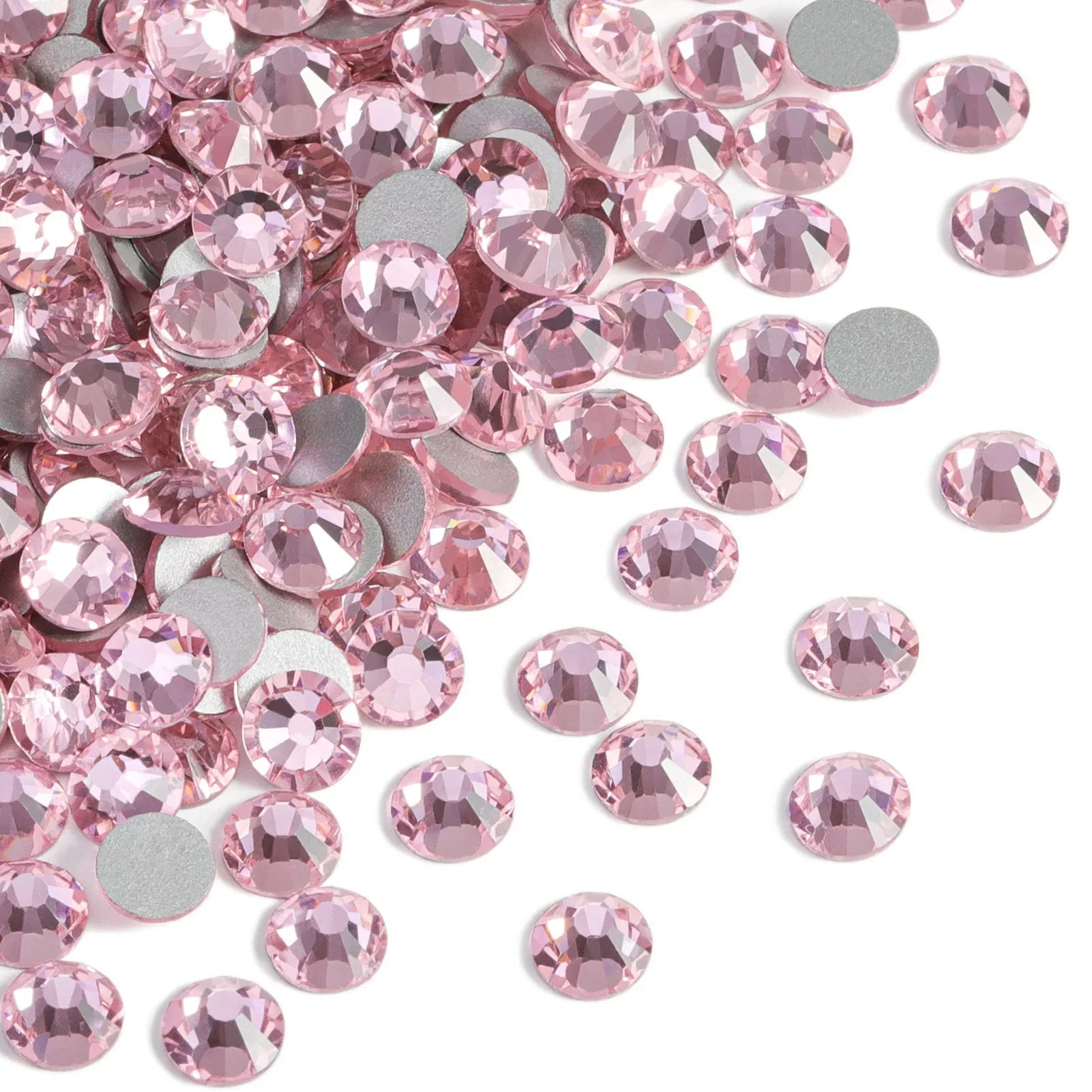 Flat Back Crystal Rhinestones Round Gems For Nail Art And Craft Glue Fix - Light Pink