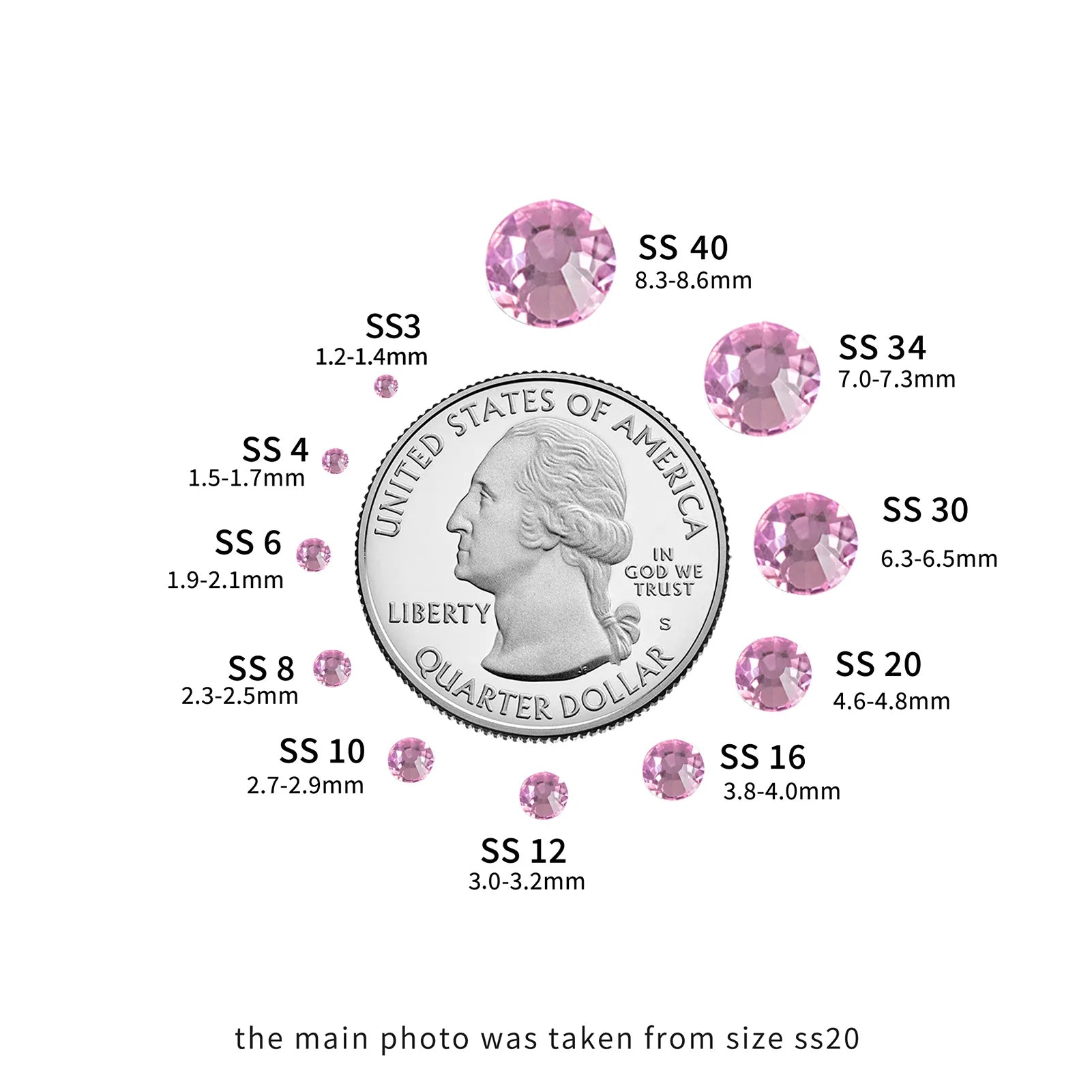 Flat Back Crystal Rhinestones Round Gems For Nail Art And Craft Glue Fix - Light Pink