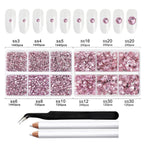8300PCS Flatback Rhinestones, Nail Gems Round Crystal Rhinestones for Crafts, Mixed 10 Sizes with Wax Pencil and Tweezer Kit, SS3-SS30-Light Pink