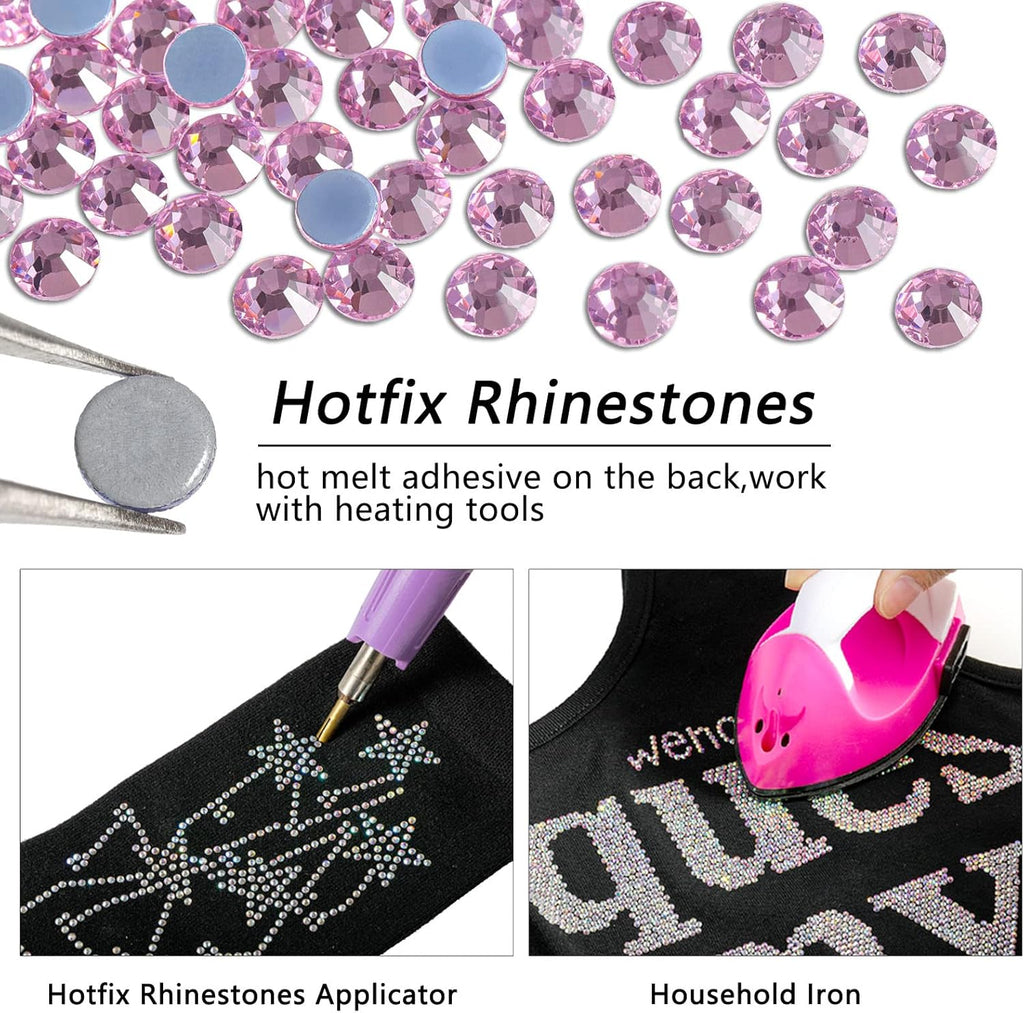 Hotfix Rhinestones, Crystal Rhinestones for Crafts Clothes DIY Decoration-Light Pink