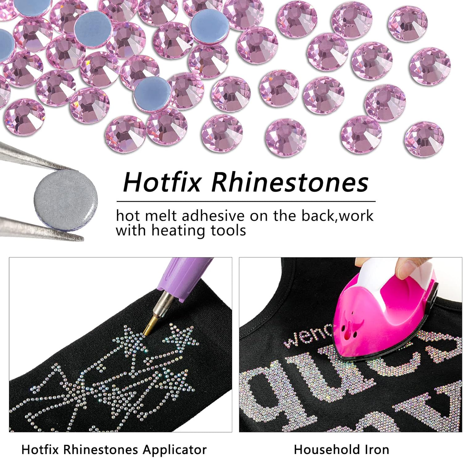 Hotfix Rhinestones, Crystal Rhinestones for Crafts Clothes DIY Decoration-Light Pink