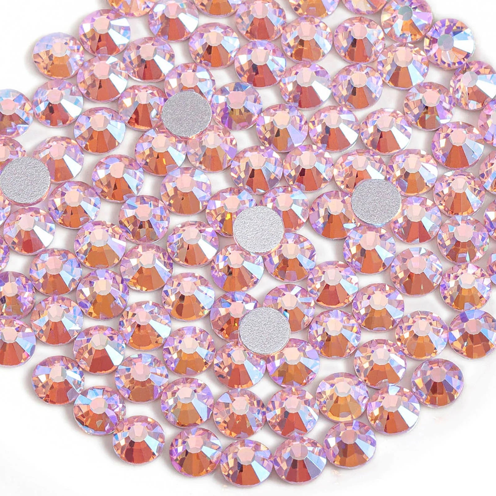 Flat Back Crystal Rhinestones Round Gems For Nail Art And Craft Glue Fix - Light Pink AB