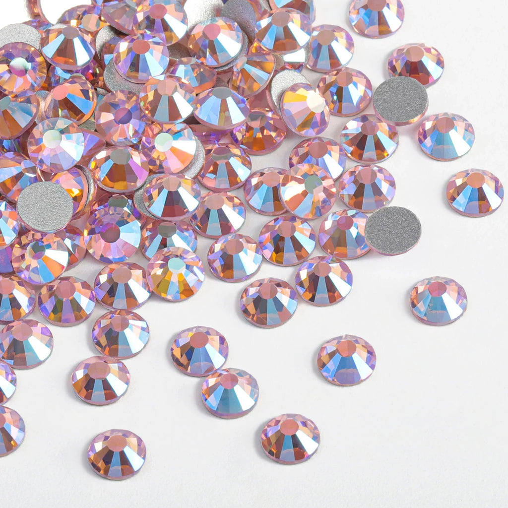 Flat Back Crystal Rhinestones Round Gems For Nail Art And Craft Glue Fix - Light Pink AB