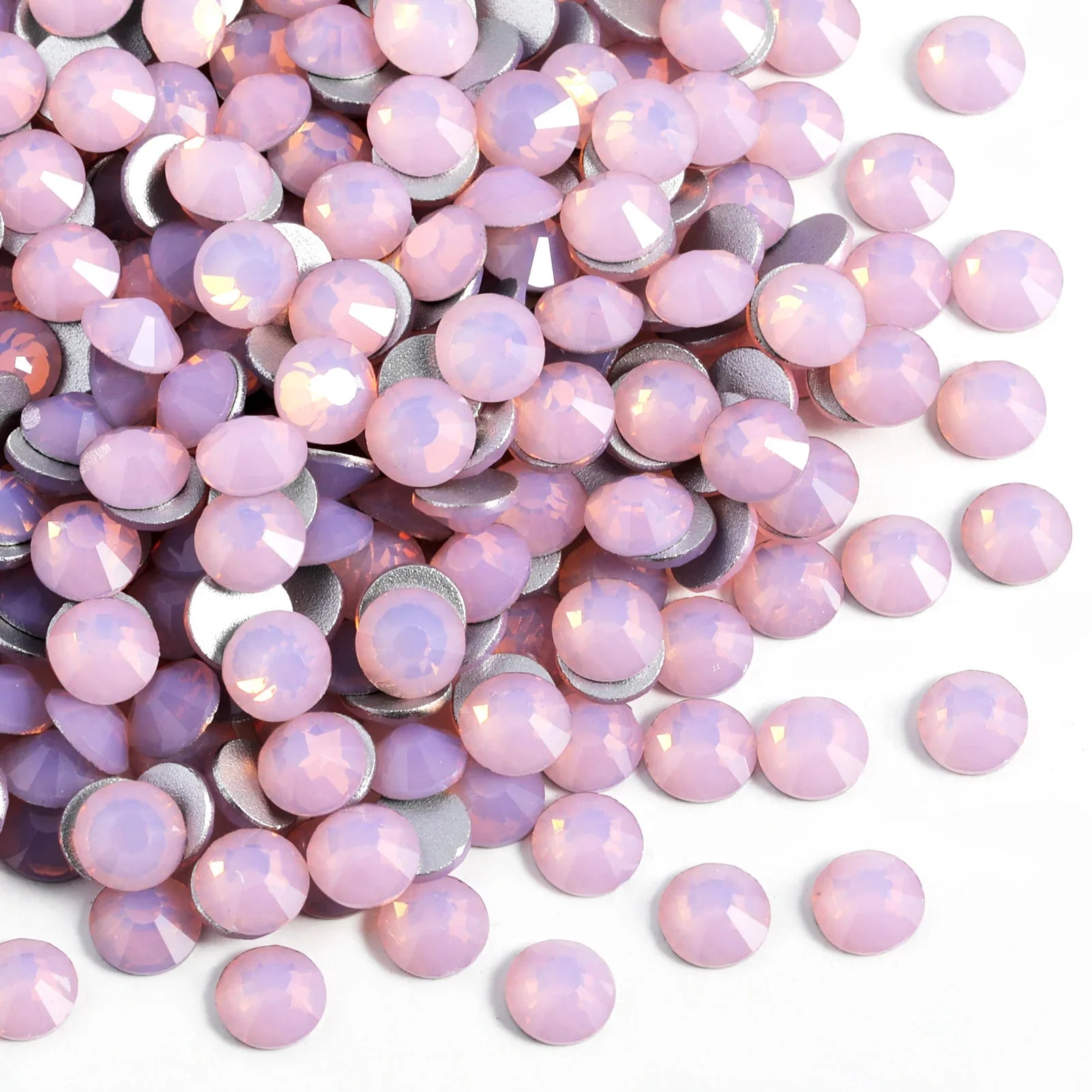 Flat Back Crystal Rhinestones Round Gems For Nail Art And Craft Glue Fix - Light Rose Opal