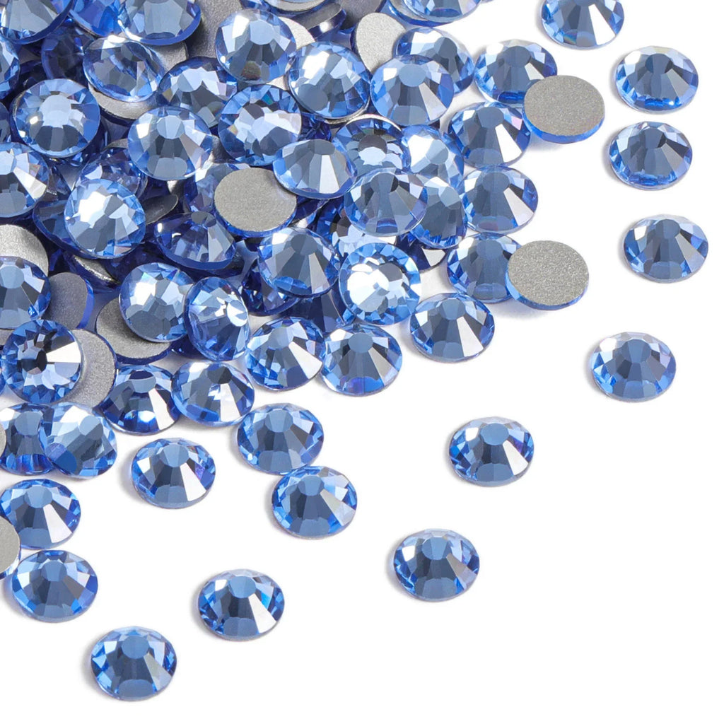 Flat Back Crystal Rhinestones Round Gems For Nail Art And Craft Glue Fix - Light Sapphire