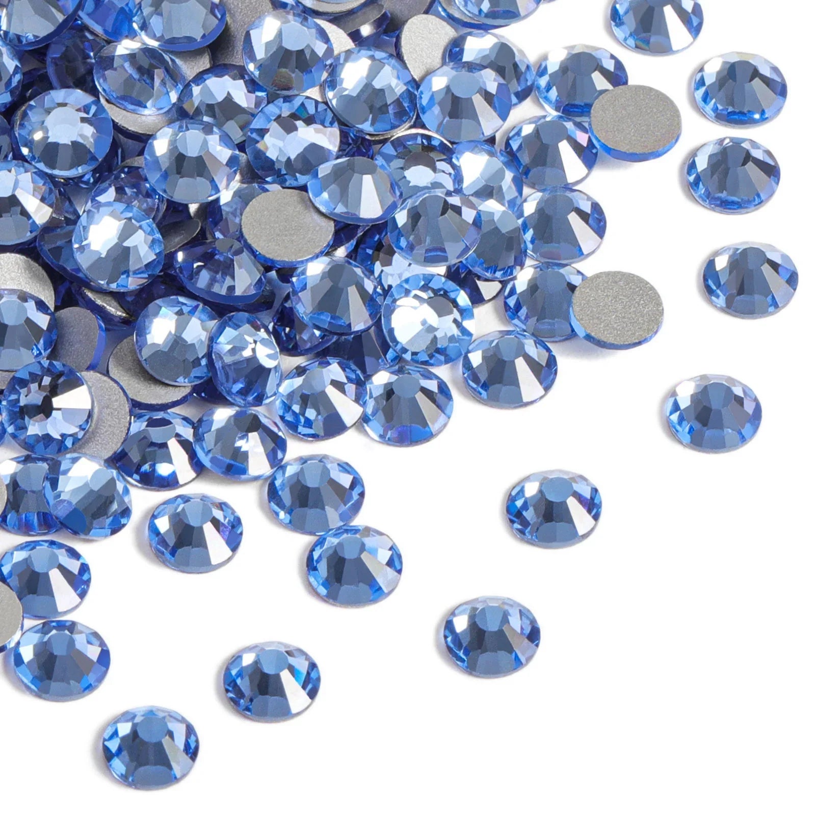 Flat Back Crystal Rhinestones Round Gems For Nail Art And Craft Glue Fix - Light Sapphire