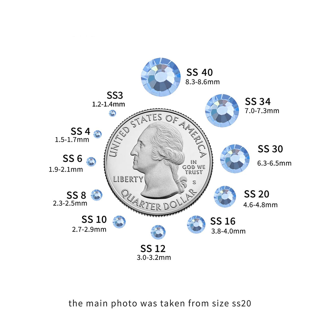 Flat Back Crystal Rhinestones Round Gems For Nail Art And Craft Glue Fix - Light Sapphire