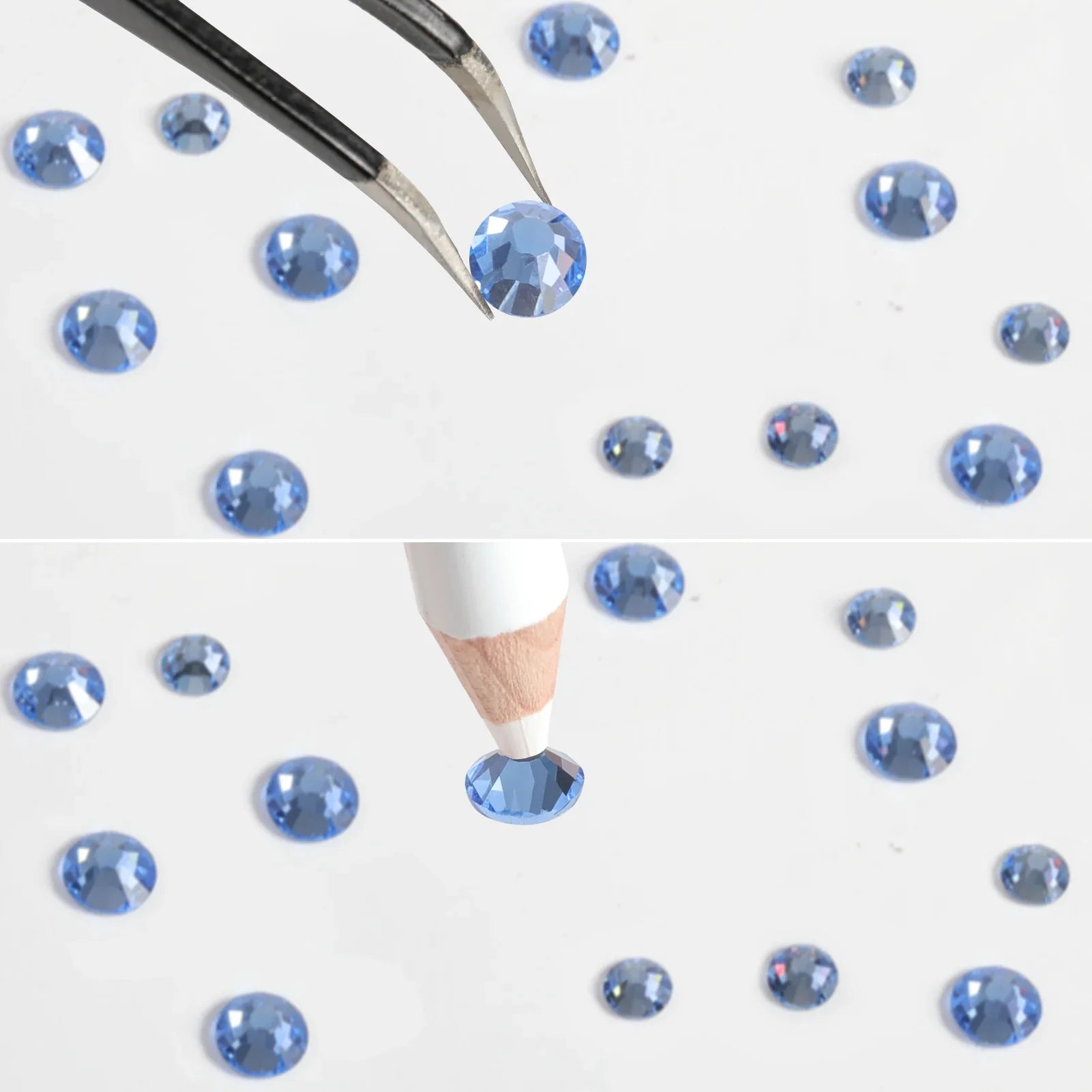 Rhinestones for Makeup,8 sizes 2500pcs Flatback Rhinestones Face Gems for Nails Crafts with Tweezers and Wax Pencil- Light Sapphire