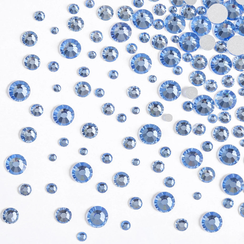 Rhinestones for Makeup,8 sizes 2500pcs Flatback Rhinestones Face Gems for Nails Crafts with Tweezers and Wax Pencil- Light Sapphire