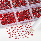 7200pcs Flatback Rhinestones,Nail Gems Round Crystal Rhinestones for Crafts,Mixed 6 Sizes with Wax Pencil Kit, SS3-SS10- Light Siam