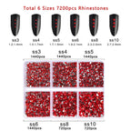7200pcs Flatback Rhinestones,Nail Gems Round Crystal Rhinestones for Crafts,Mixed 6 Sizes with Wax Pencil Kit, SS3-SS10- Light Siam