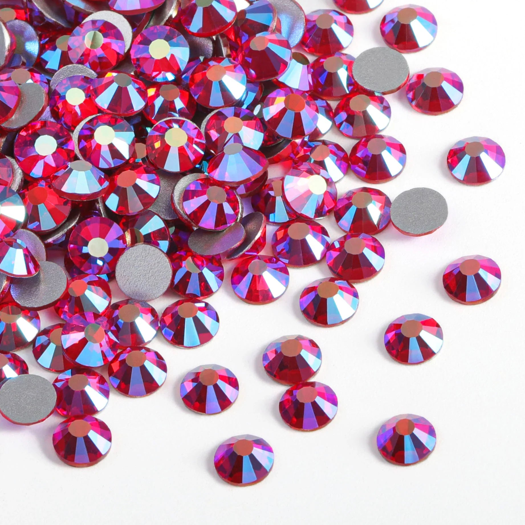 Flat Back Crystal Rhinestones Round Gems For Nail Art And Craft Glue Fix - Light Siam AB