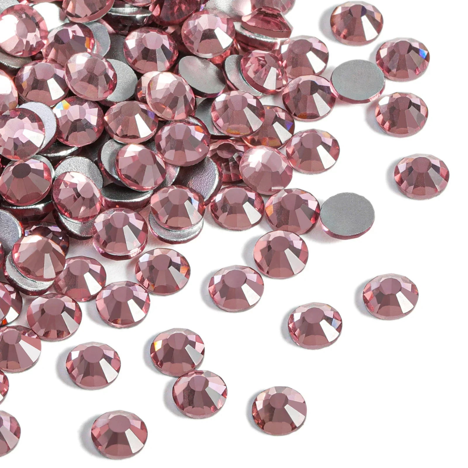 Flat Back Crystal Rhinestones Round Gems For Nail Art And Craft Glue Fix- Light purple