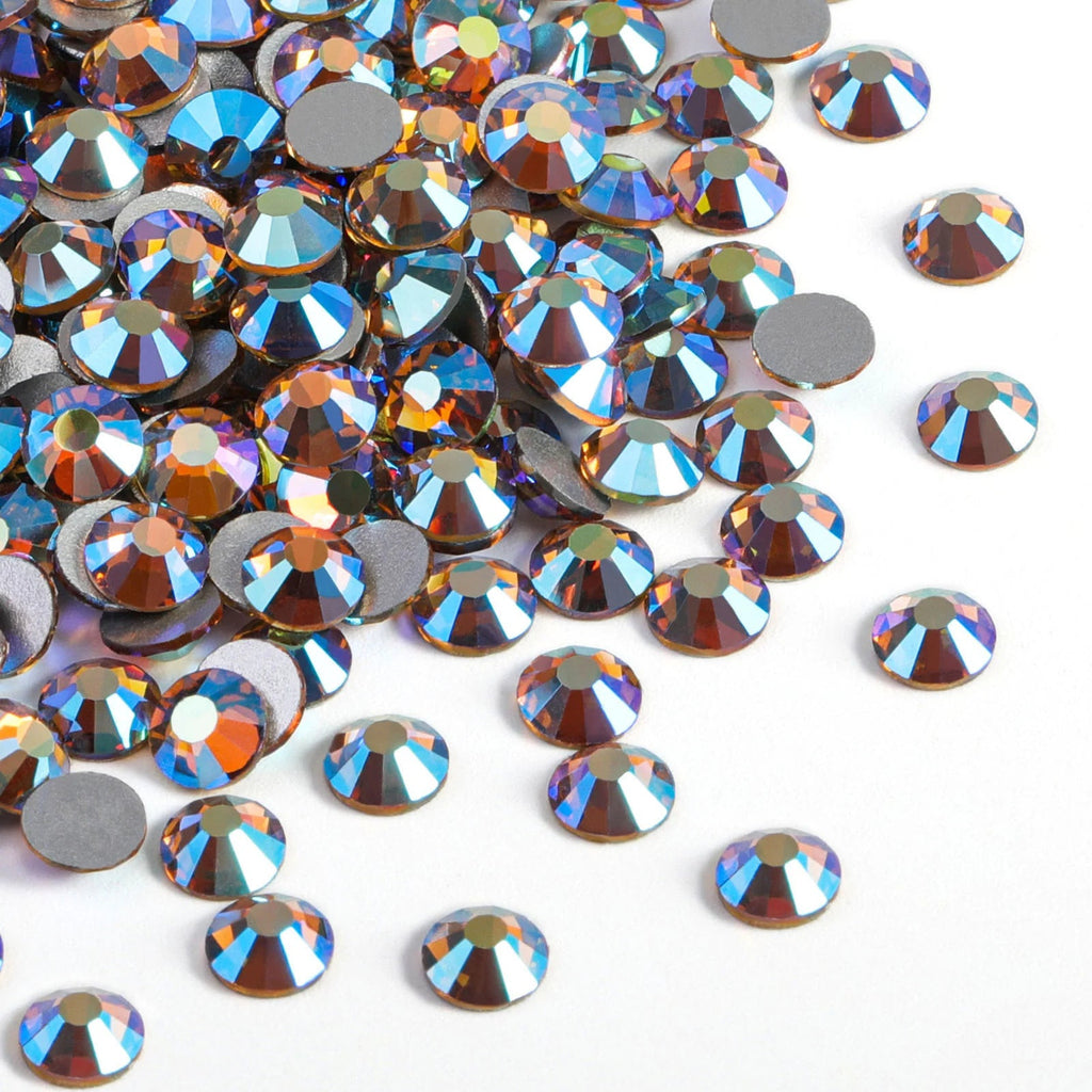 Flat Back Crystal Rhinestones Round Gems For Nail Art And Craft Glue Fix - Lt.colorado topaz AB