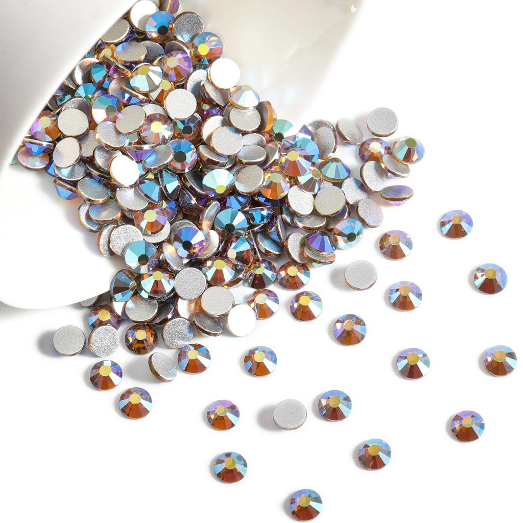 Flat Back Crystal Rhinestones Round Gems For Nail Art And Craft Glue Fix - Lt.colorado topaz AB