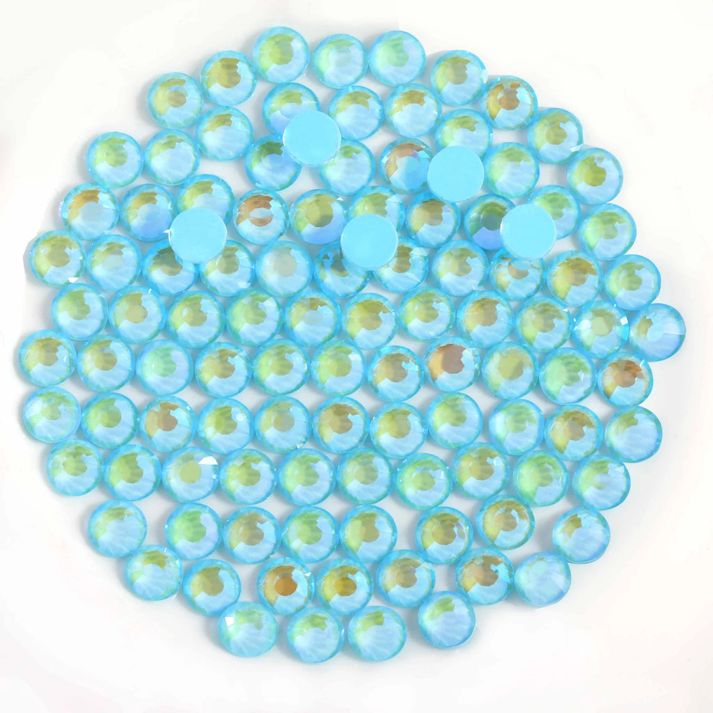 Flat Back Crystal Rhinestones Round Gems For Nail Art And Craft Glue Fix - Luminous Blue
