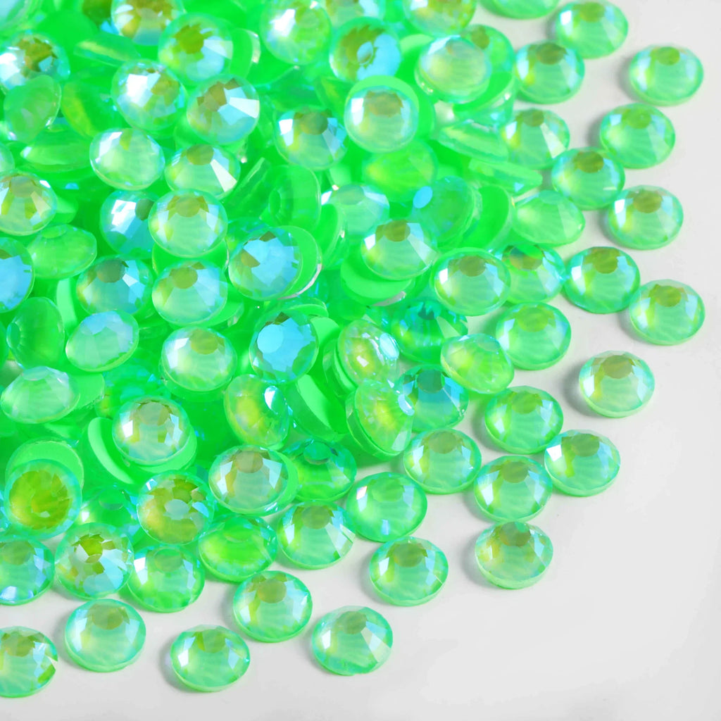 Flat Back Crystal Rhinestones Round Gems For Nail Art And Craft Glue Fix - Luminous Green