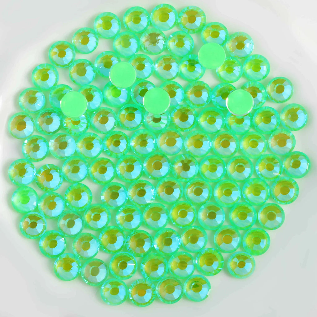 Flat Back Crystal Rhinestones Round Gems For Nail Art And Craft Glue Fix - Luminous Green