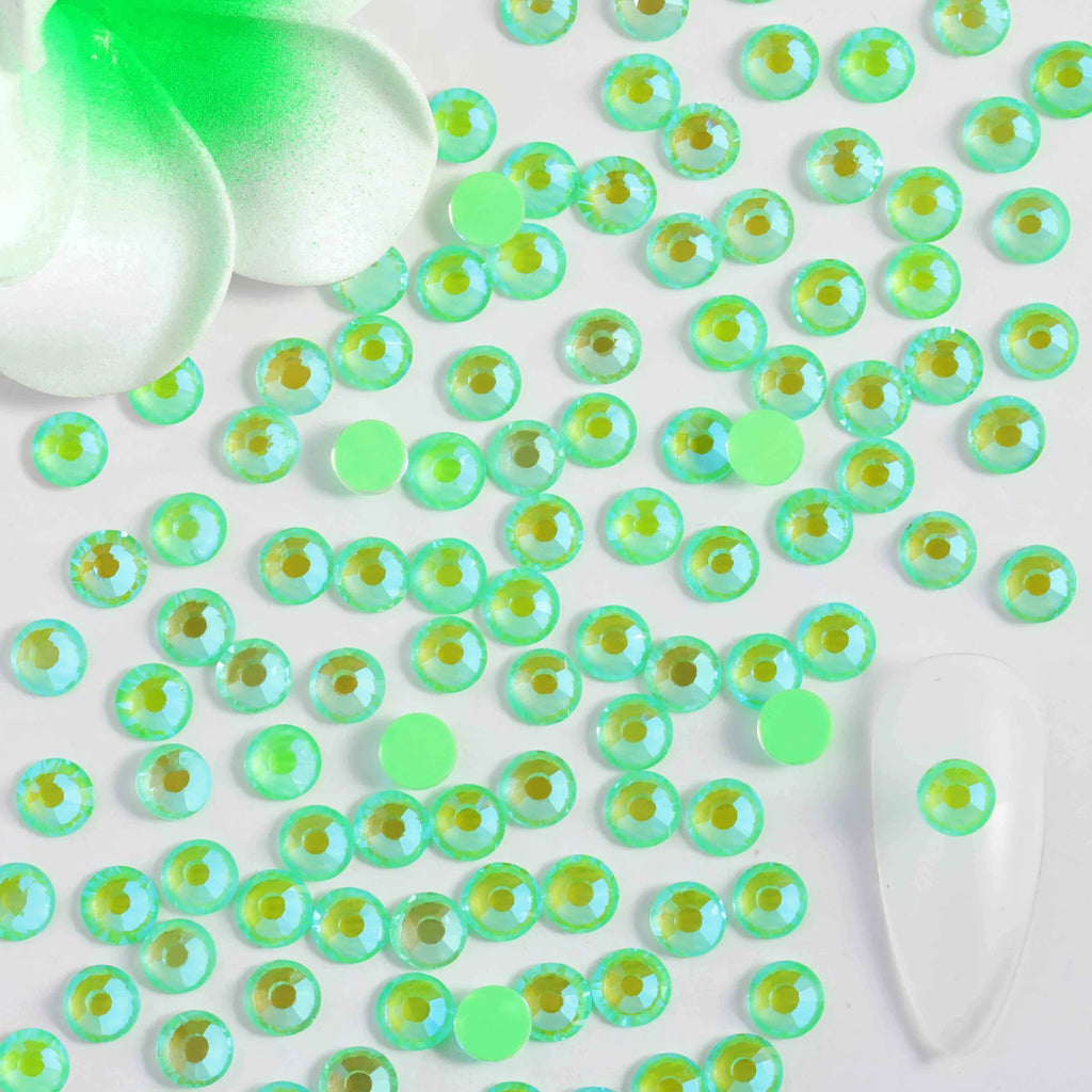 Flat Back Crystal Rhinestones Round Gems For Nail Art And Craft Glue Fix - Luminous Green