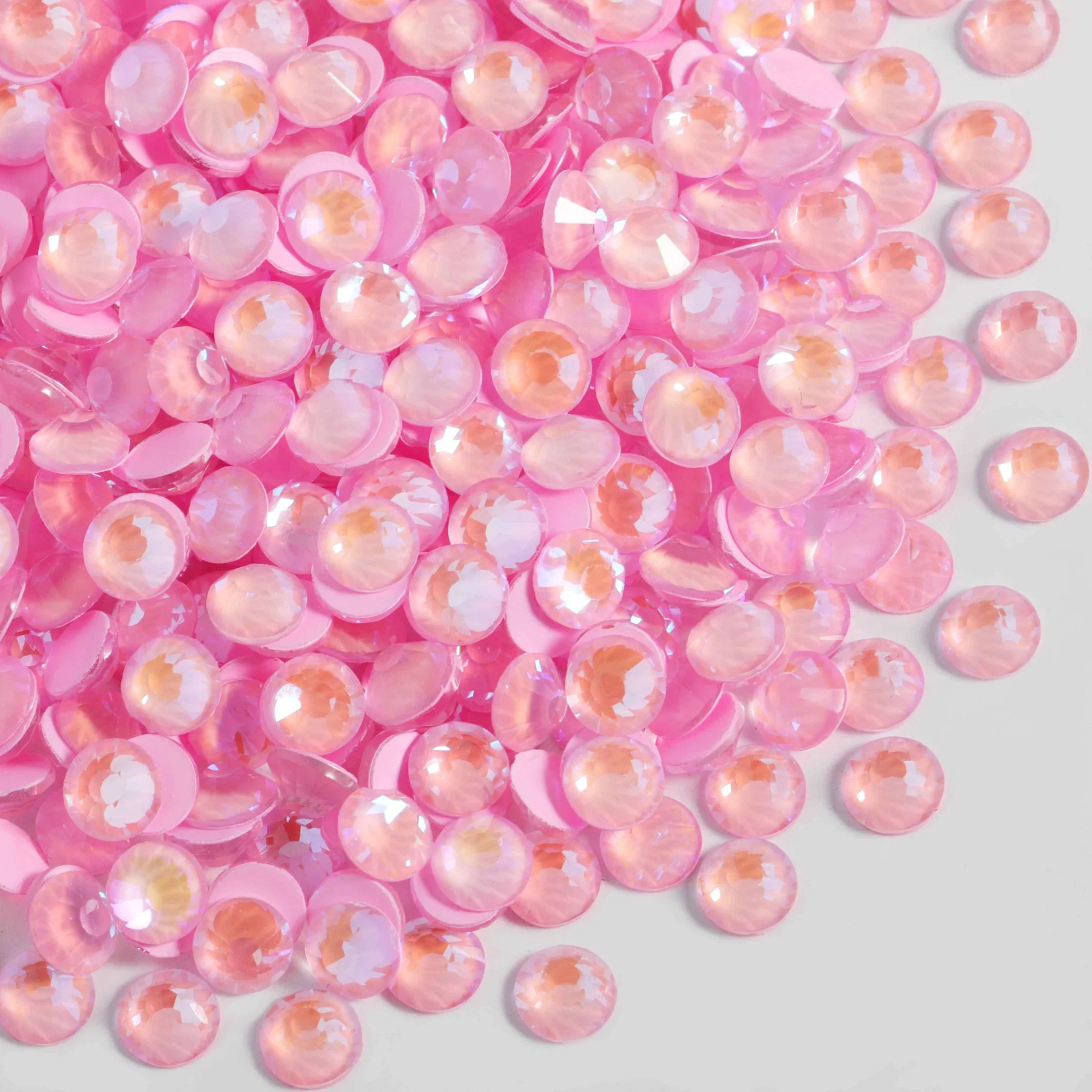 Flat Back Crystal Rhinestones Round Gems For Nail Art And Craft Glue Fix - Luminous Light Pink