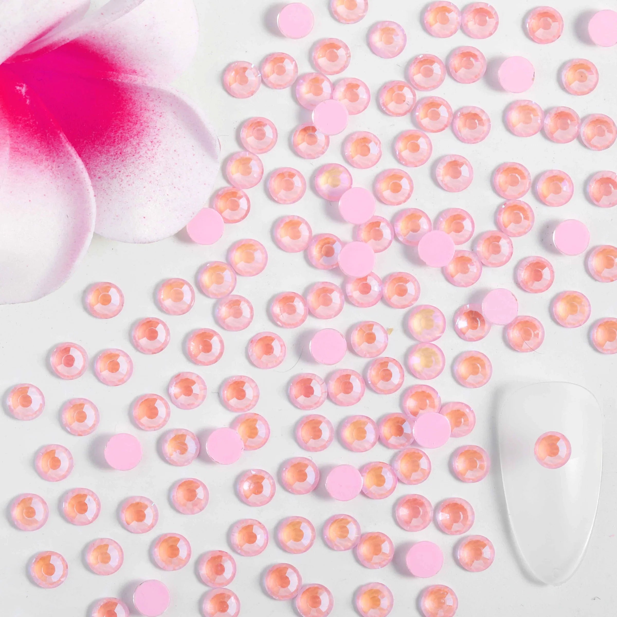 Flat Back Crystal Rhinestones Round Gems For Nail Art And Craft Glue Fix - Luminous Light Pink