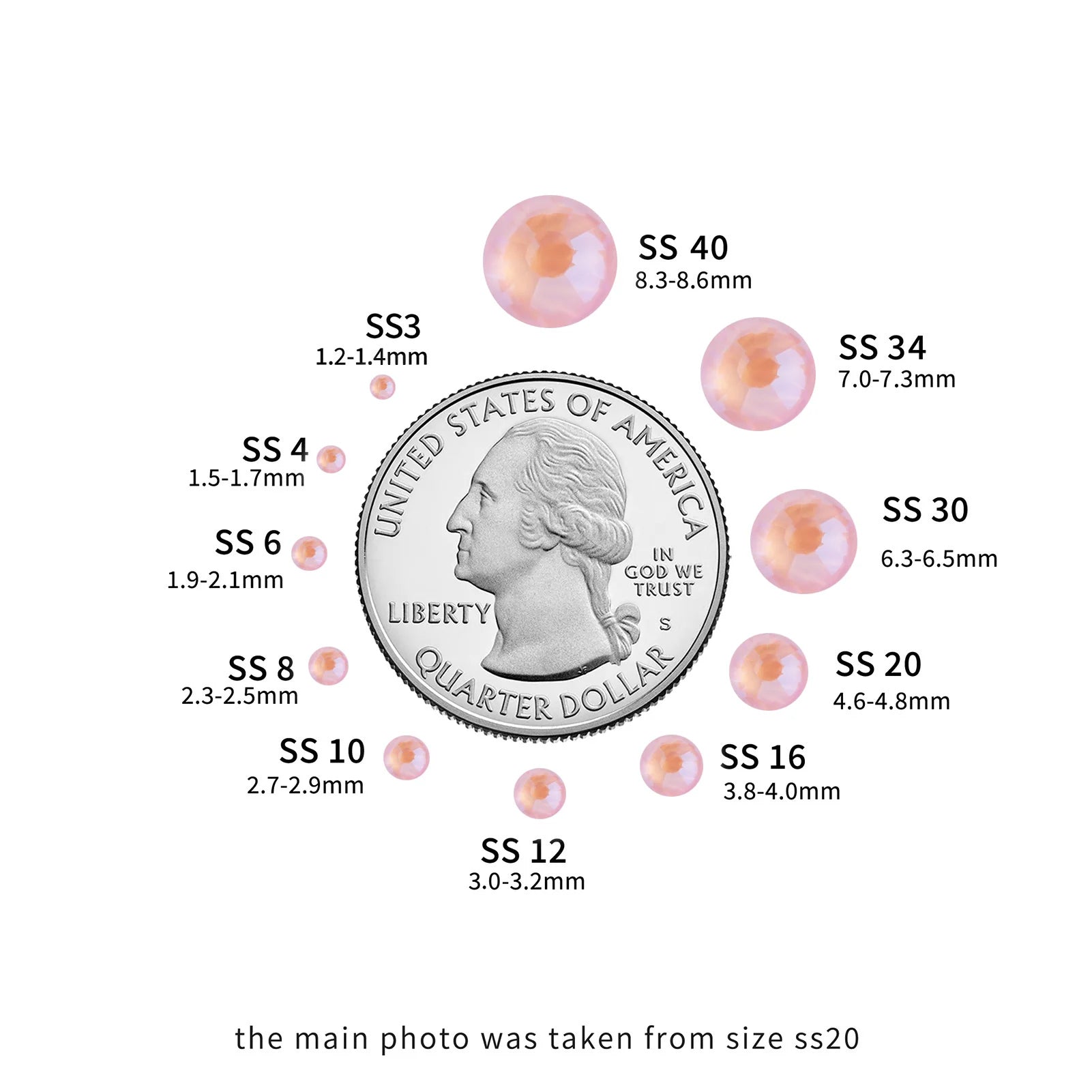 Flat Back Crystal Rhinestones Round Gems For Nail Art And Craft Glue Fix - Luminous Light Pink