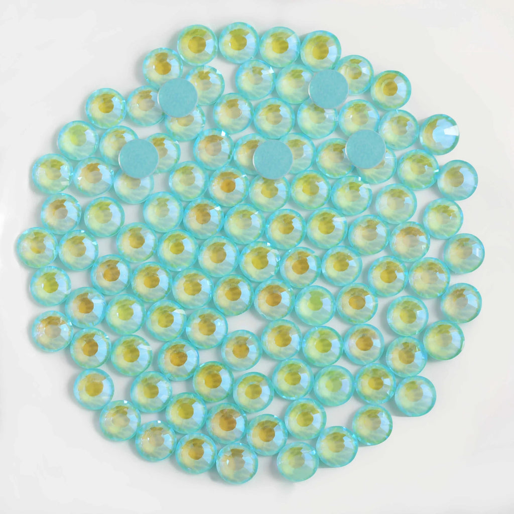 Flat Back Crystal Rhinestones Round Gems For Nail Art And Craft Glue Fix - Luminous Mint