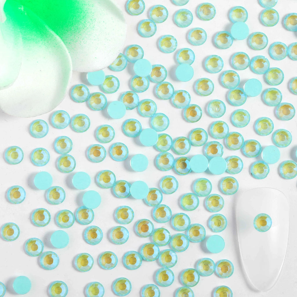 Flat Back Crystal Rhinestones Round Gems For Nail Art And Craft Glue Fix - Luminous Mint