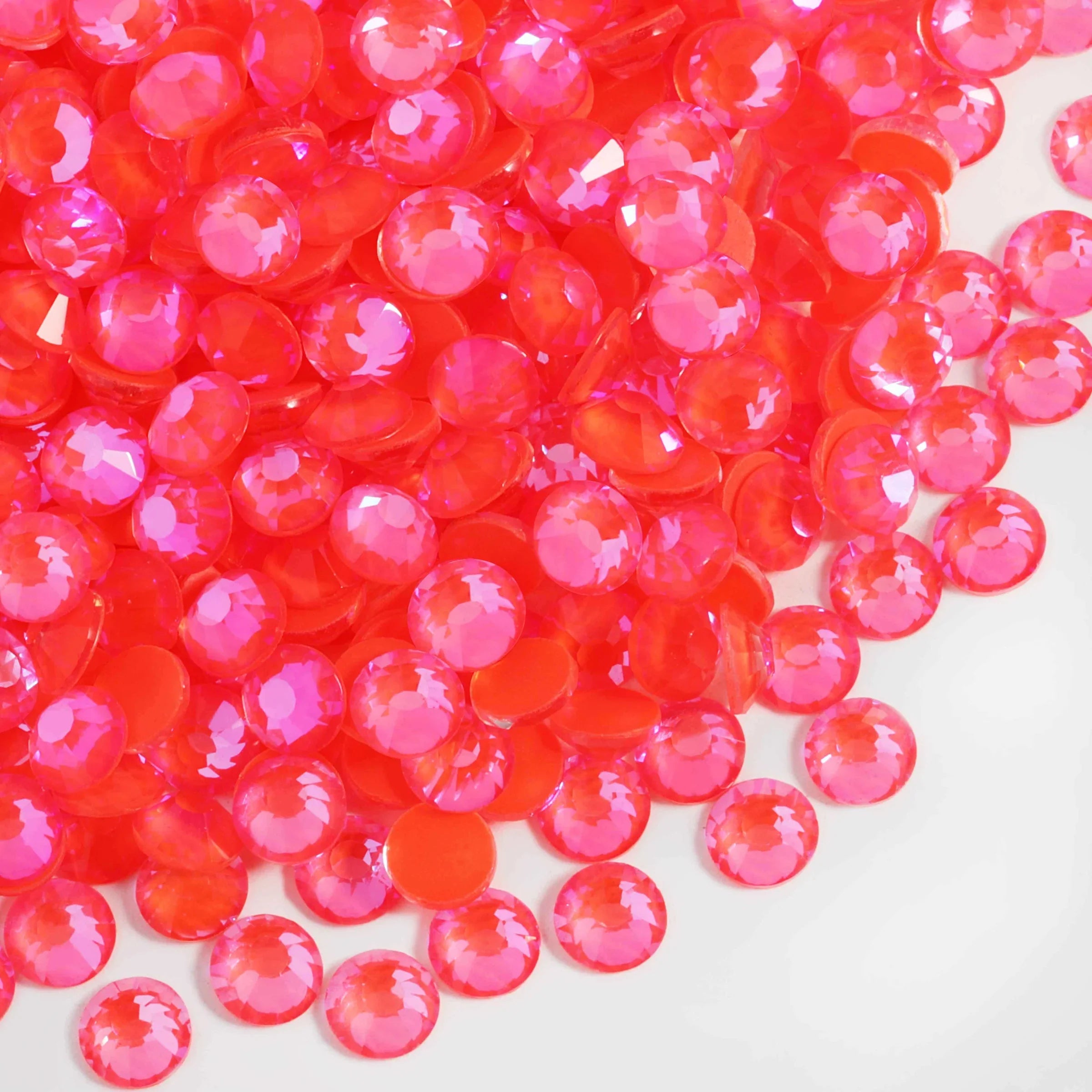 Flat Back Crystal Rhinestones Round Gems For Nail Art And Craft Glue Fix - Luminous Orange