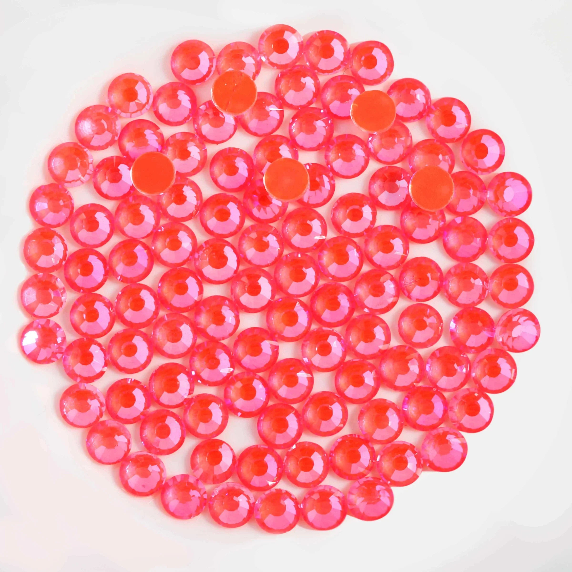 Flat Back Crystal Rhinestones Round Gems For Nail Art And Craft Glue Fix - Luminous Orange
