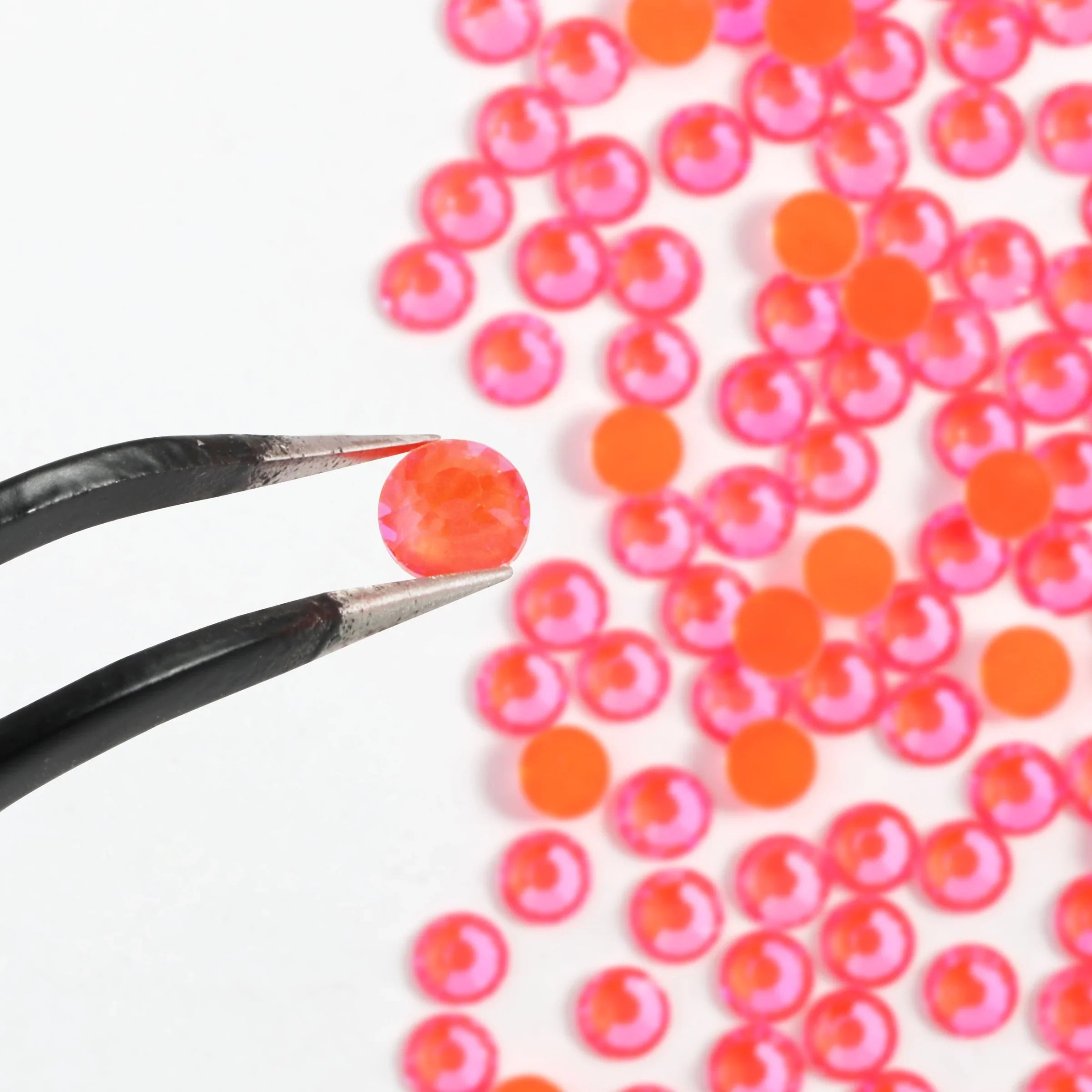 Flat Back Crystal Rhinestones Round Gems For Nail Art And Craft Glue Fix - Luminous Orange