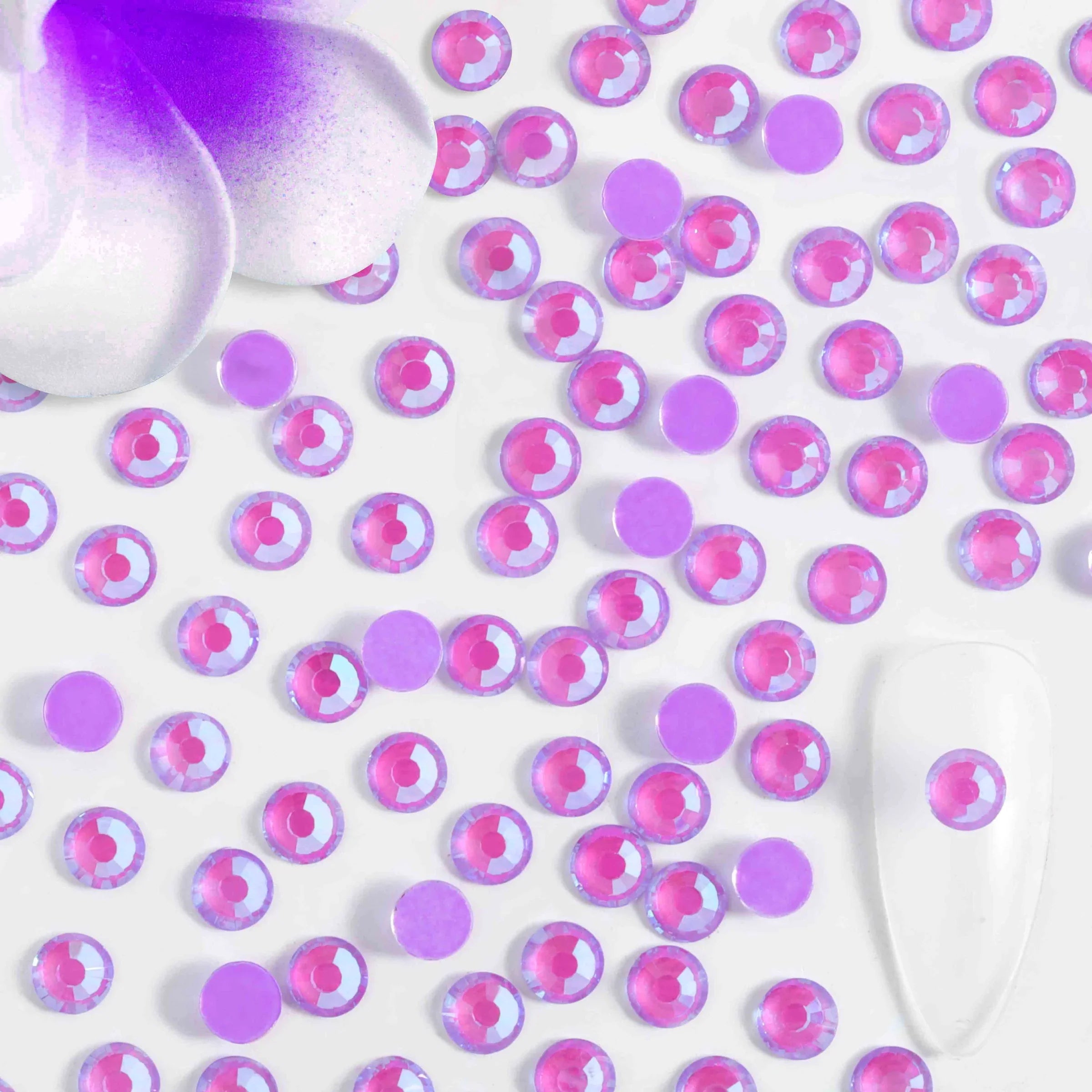 Flat Back Crystal Rhinestones Round Gems For Nail Art And Craft Glue Fix - Luminous Purple