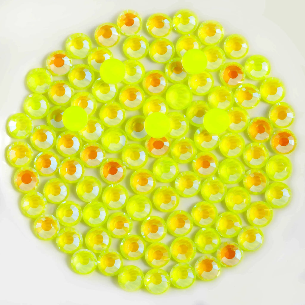 Flat Back Crystal Rhinestones Round Gems For Nail Art And Craft Glue Fix - Luminous Yellow