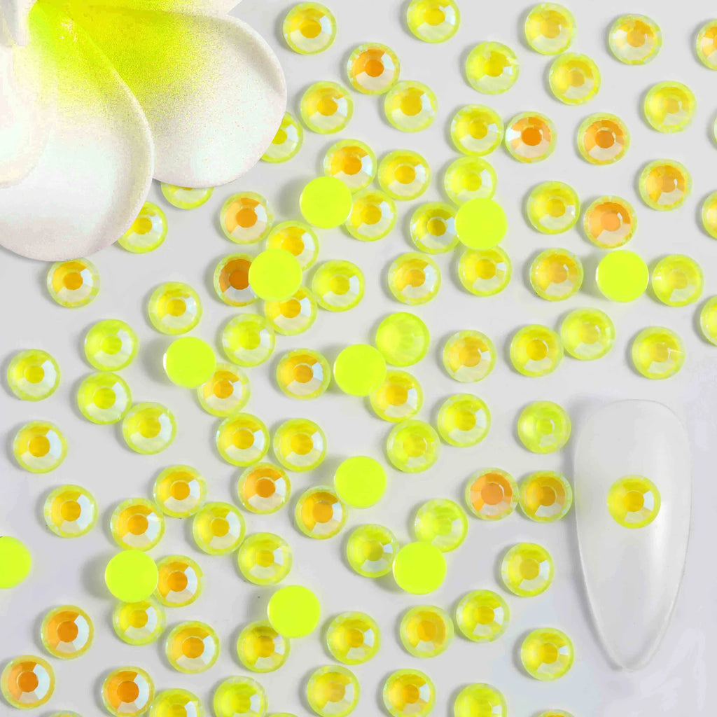 Flat Back Crystal Rhinestones Round Gems For Nail Art And Craft Glue Fix - Luminous Yellow