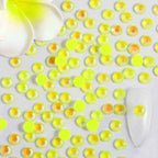 Flat Back Crystal Rhinestones Round Gems For Nail Art And Craft Glue Fix - Luminous Yellow