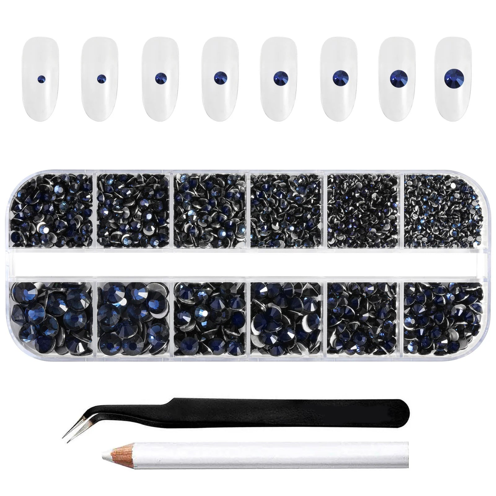 Rhinestones for Makeup,8 sizes 2500pcs Flatback Rhinestones Face Gems for Nails Crafts with Tweezers and Wax Pencil- Montana