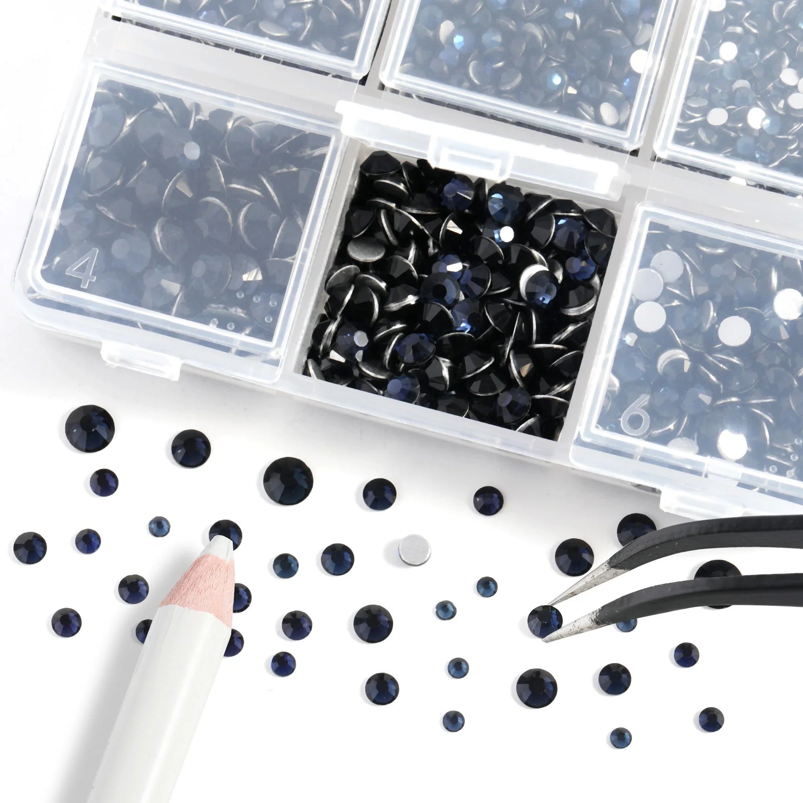 4300pcs Flatback Rhinestones, Nail Gems Round Crystal Rhinestones for Crafts,Mixed 6 Sizes with Picking Tweezers and Wax Pencil Kit- Montana