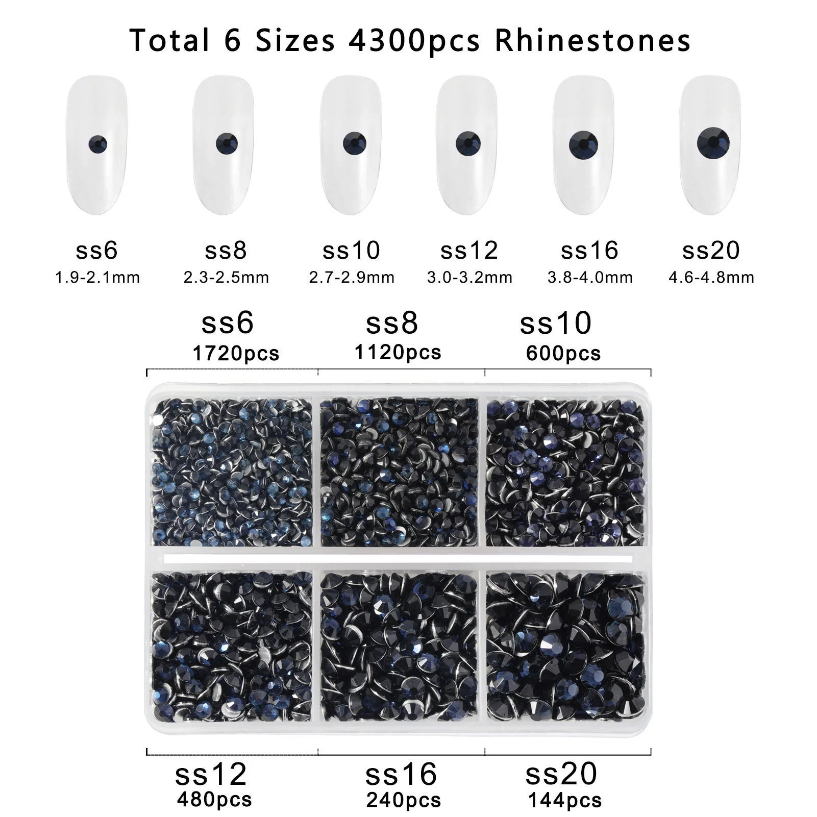 4300pcs Flatback Rhinestones, Nail Gems Round Crystal Rhinestones for Crafts,Mixed 6 Sizes with Picking Tweezers and Wax Pencil Kit- Montana