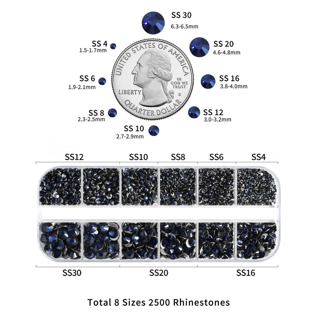Rhinestones for Makeup,8 sizes 2500pcs Flatback Rhinestones Face Gems for Nails Crafts with Tweezers and Wax Pencil- Montana