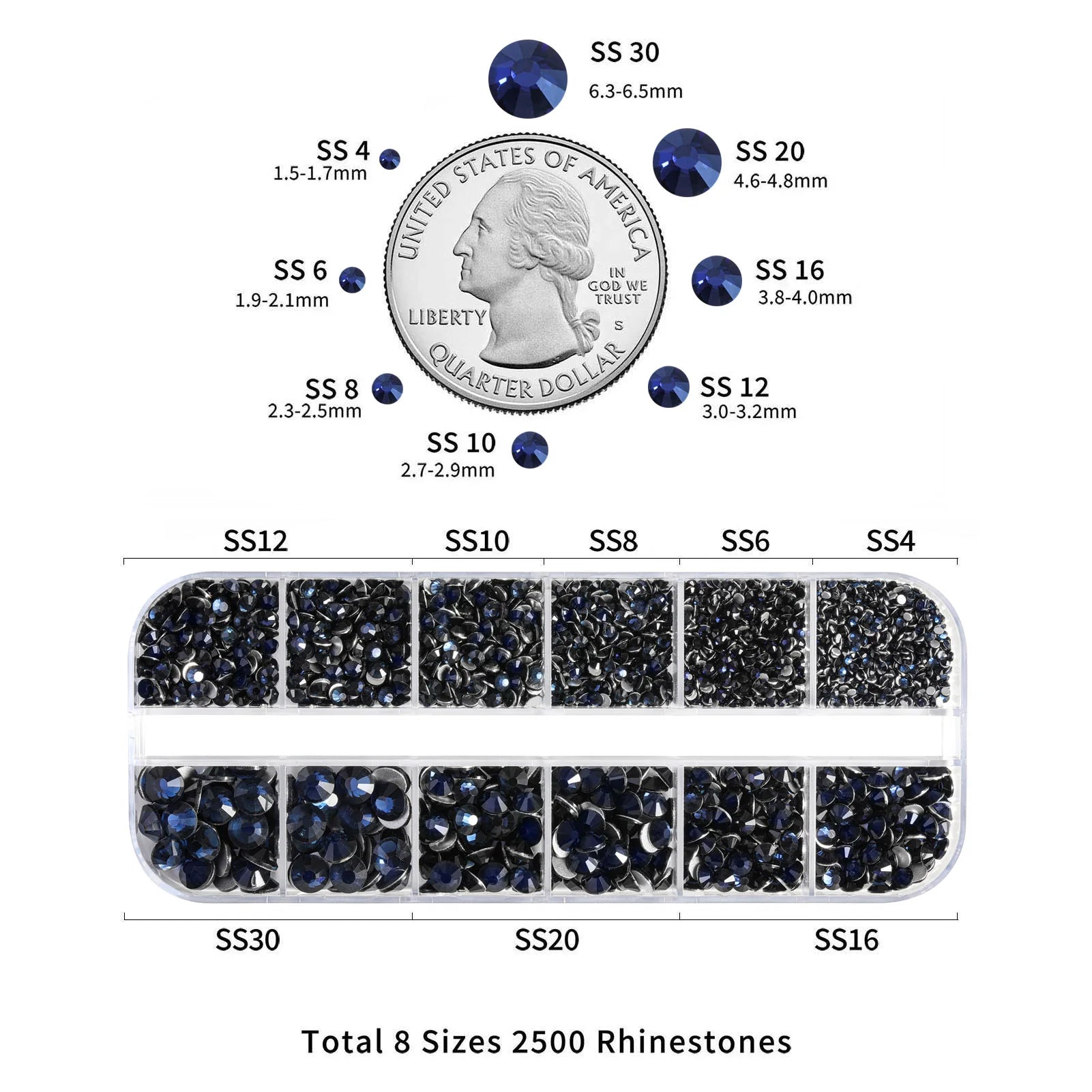 Rhinestones for Makeup,8 sizes 2500pcs Flatback Rhinestones Face Gems for Nails Crafts with Tweezers and Wax Pencil- Montana