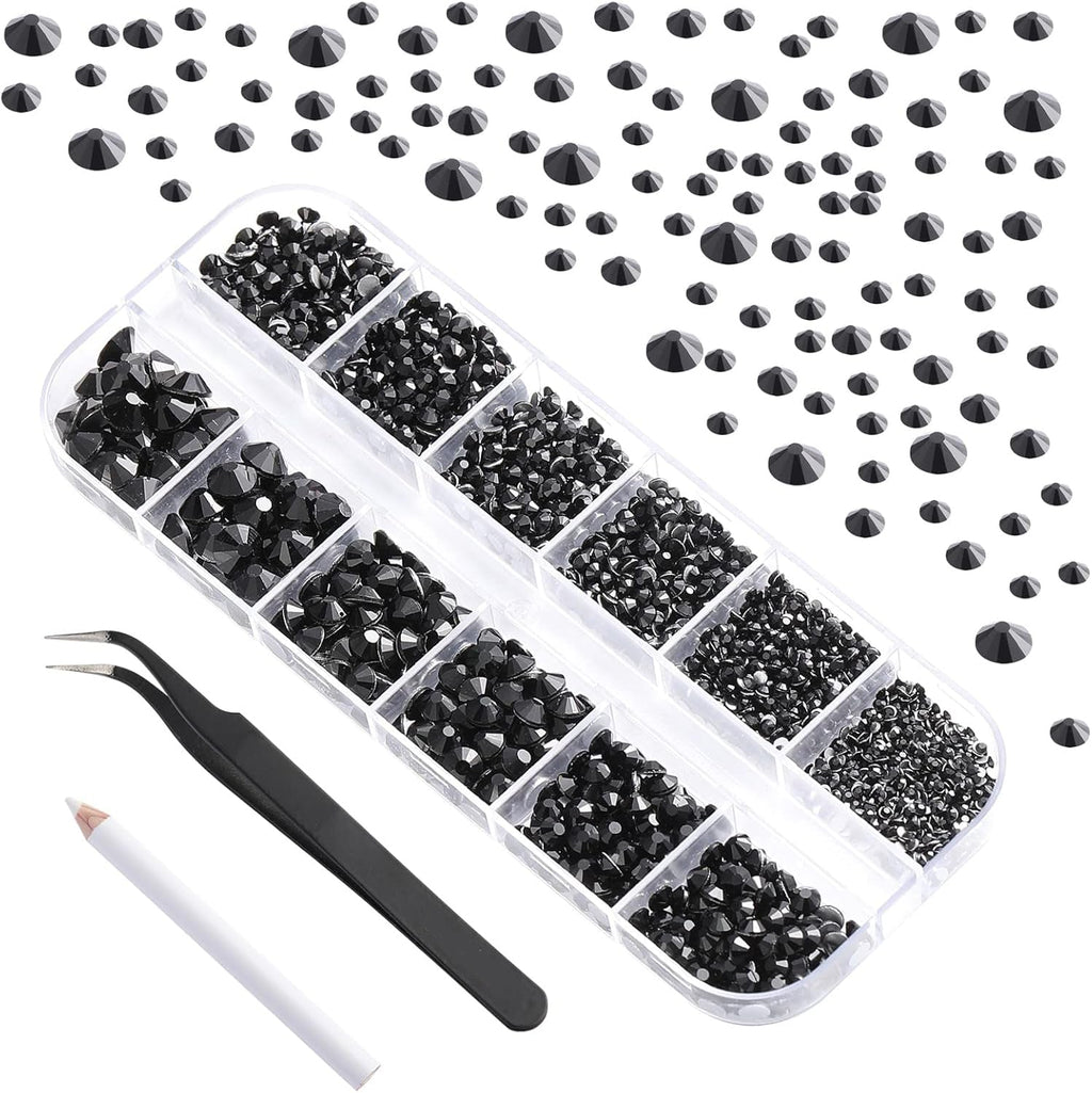 Rhinestones for Makeup,8 sizes 2500pcs Flatback Rhinestones Face Gems for Nails Crafts with Tweezers and Wax Pencil- Montana