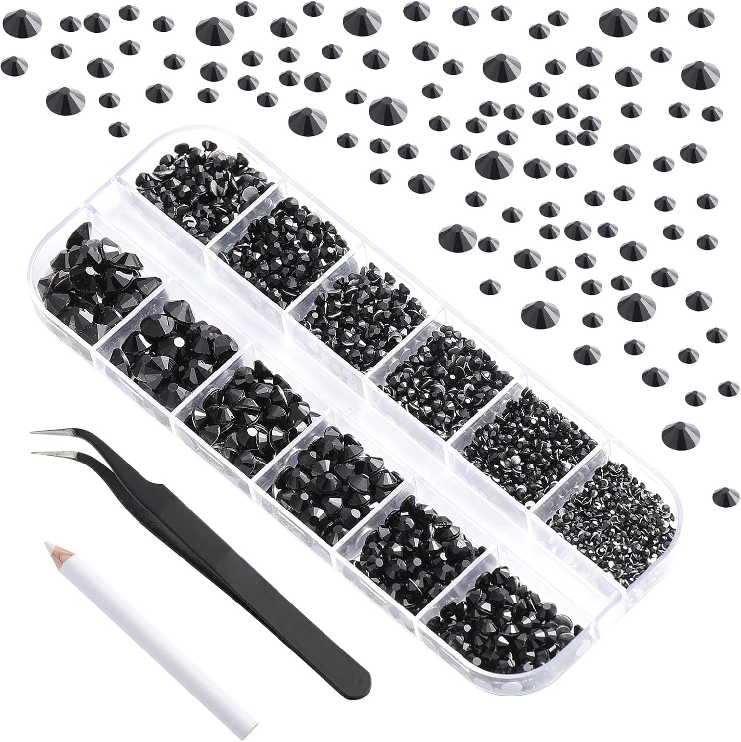 Rhinestones for Makeup,8 sizes 2500pcs Flatback Rhinestones Face Gems for Nails Crafts with Tweezers and Wax Pencil- Montana