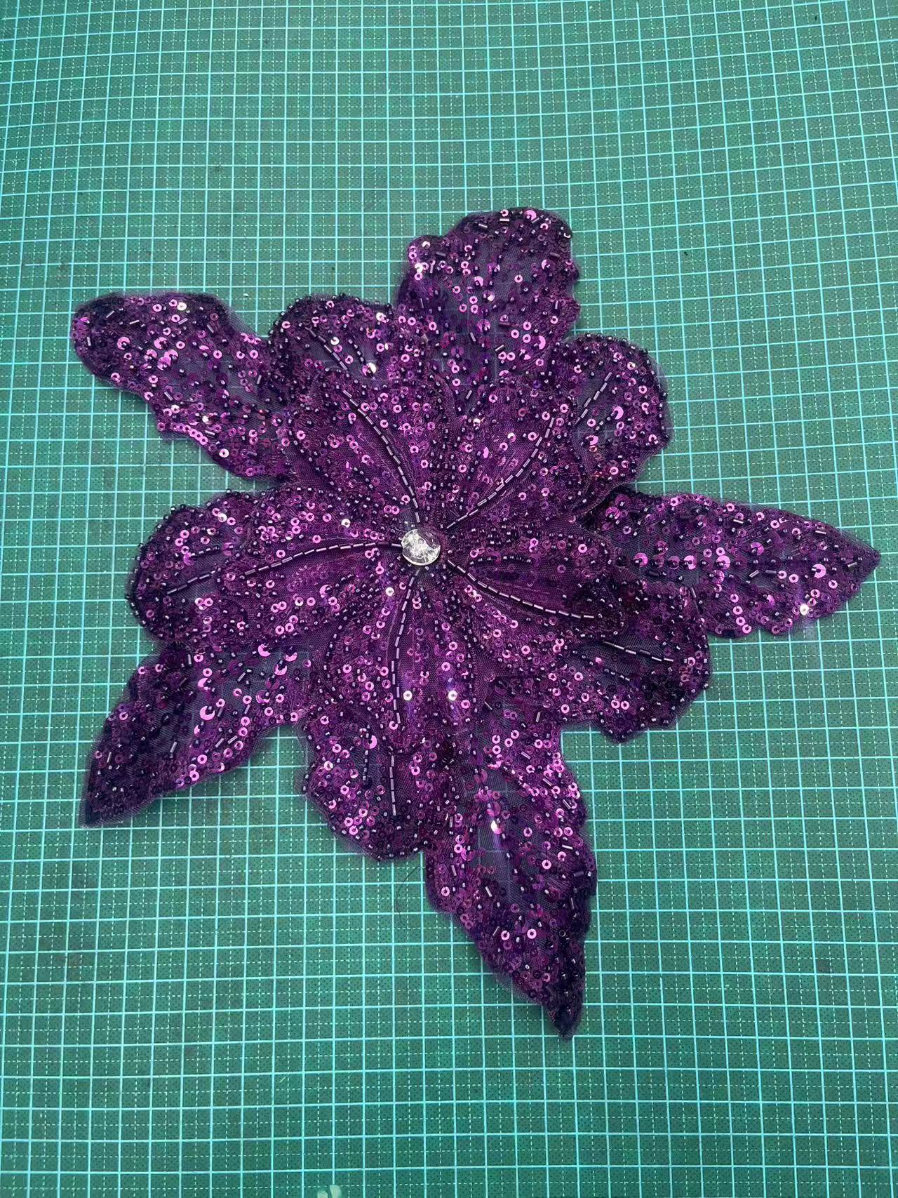 Multicolor Layered Sequin & Beaded 3D Floral Appliqué – Decorative Patch for Dresses, Evening Gowns & Bridal Fashion Accessories