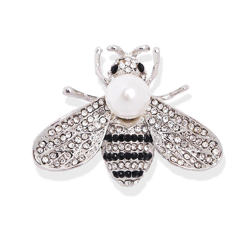 Korean Style 3D Eco-Friendly Alloy Pearl Full-Rhinestone Insect Bee Brooch Pin - Women's Fashion Lapel Accessory