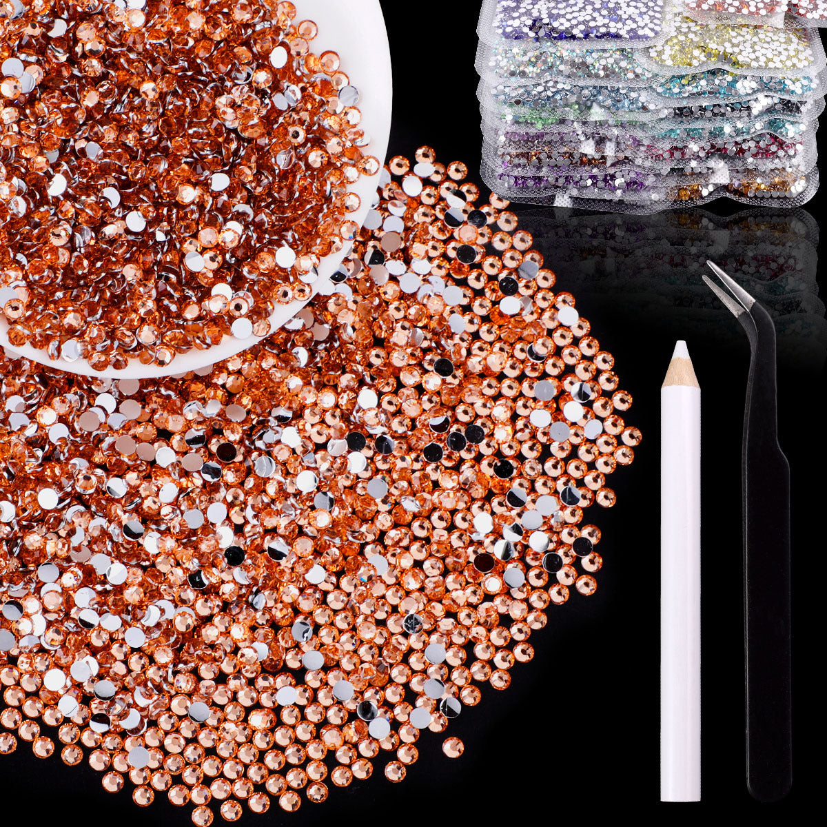 Bling Flashing White Flat Resin Rhinestones, Full Pack Solid Color Transparent Round Drills for Nail Art Decorations, Wedding Dress & Apparel Accessories