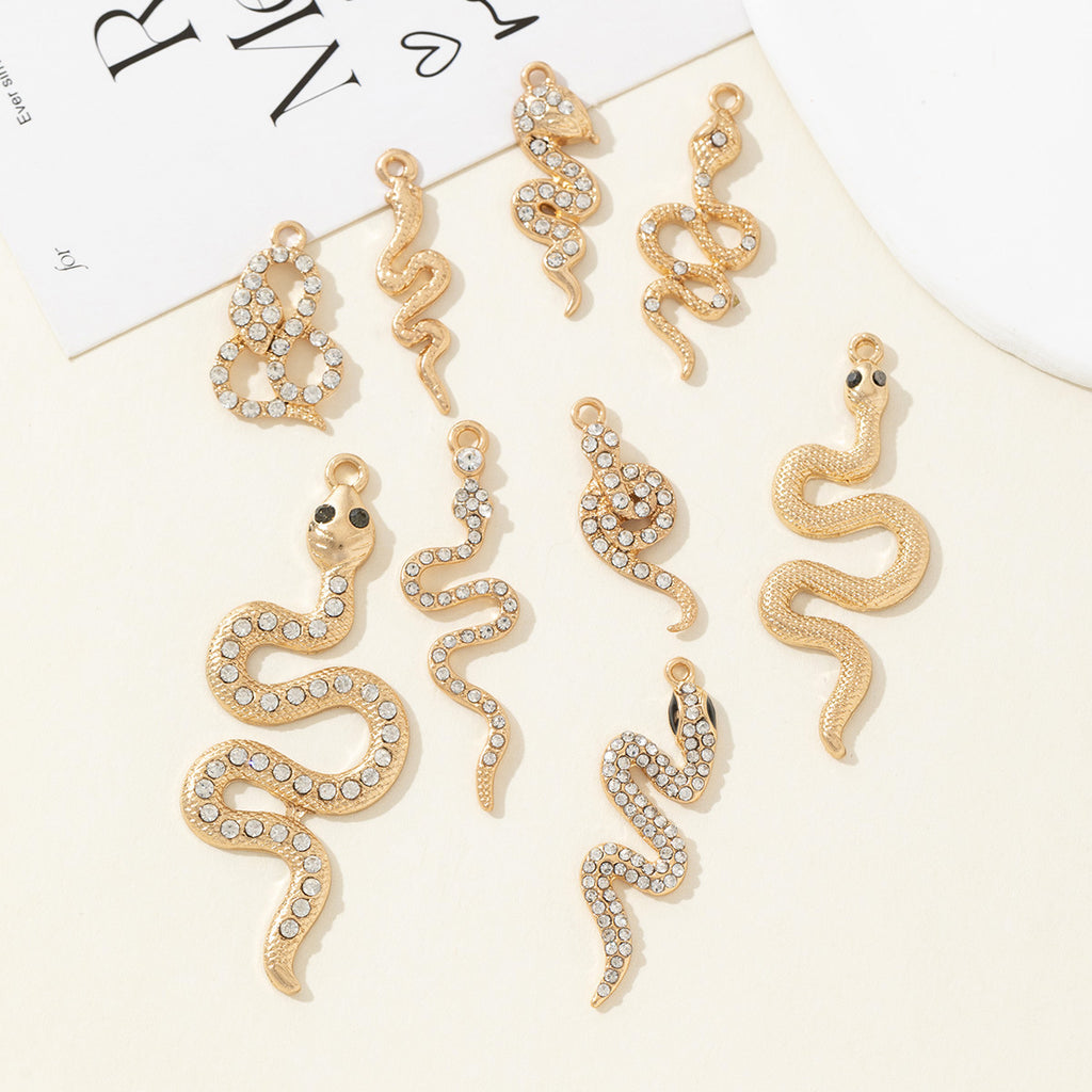 Cross Border New Diamond Inlaid Snake Shaped Alloy Pendant Bracelet Necklace Earring Accessories High-end Diy Material Accessories